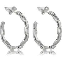 My Bendel - Zilverkleurige Oorringen met Schakels 25x3 Mm - Elegante Zilverkleurige Schakel Oorringen 25x3 Mm - met Luxe Cadeauverpakking | Sieraden Voor Dames