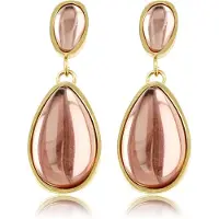 My Bendel - Stijlvolle Goudkleurige Oorring met Roze Glassteen 30 Mm - Elegante Goudkleurige Oorbellen met Roze Druppelsteen - met Luxe Cadeauverpakking | Sieraden Voor Dames