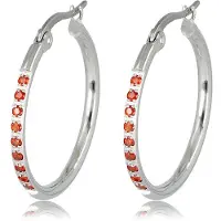 My Bendel - Zilverkleurige Oorringen met Rode Steentjes 25mm - met Luxe Cadeauverpakking | Sieraden Voor Dames