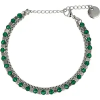 My Bendel - Zilverkleurige Dubbele Armband met Groene Glasstenen - Zilverkleurige Armband met Groene Glasstenen - Elegant Design - met Luxe Cadeauverpakking | Sieraden Voor Dames