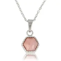 My Bendel - Ketting Zilverkleurig met Zeshoek Rhodonite Edelsteen - Zilverkleurige Ketting met Rhodonite Zeshoek Hanger - met Luxe Cadeauverpakking | Sieraden Voor Dames