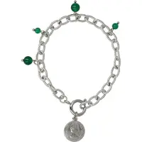 My Bendel - Schakelarmband Zilverkleurig met Muntbedel en Green Agate Edelsteen - Zilverkleurige Schakelarmband met Green Agate Kralen - met Luxe Cadeauverpakking | Sieraden Voor Dames