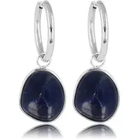 My Bendel - Zilverkleurige Oorbellen met Sodalite Edelstenen Hanger - 36 Mm - Zilverkleurige Oorringen met Sodalite Edelsteen - met Luxe Cadeauverpakking | Sieraden Voor Dames
