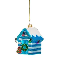 Sass & Belle Klein blauw-wit strandhuisje kerstbal -