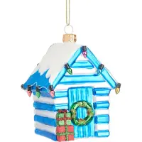 Sass & Belle Blauw-wit strandhuisje kerstbal - Sass & Belle
