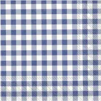 Merkloos 40x Vichy Karo 3-laags servetten blauw/wit geblokt 33 x 33 cm - Feestservetten