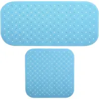 MSV Douche/bad anti-slip matten set badkamer - rubber - 2x stuks - lichtblauw - 2 formaten - Badmatjes