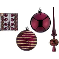Krist+ kerstballen set - incl. piek - wijn rood - kunststof -19-delig - Kerstbal