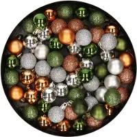 Cosy & Trendy Kleine kunststof kerstballen 60x stuks 3 cm kerstballen in zilver-koper-groen - Kerstbal