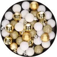 Cosy & Trendy Kleine kunststof kerstversiering 40x stuks set en 3 cm kerstballen in het goud en wit - Kerstbal
