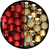 Cosy & Trendy Kleine kunststof kerstversiering 40x stuks set en 3 cm kerstballen in het goud en rood - Kerstbal