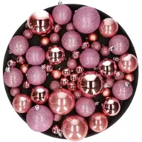 Cosy & Trendy Kerstversiering set kerstballen roze 6 - 8 - 10 cm - pakket van 62x stuks - Kerstbal