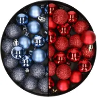 Cosy & Trendy Kleine kunststof kerstversiering 40x stuks set en 3 cm kerstballen in het donkerblauw en rood - Kerstbal