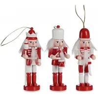 Krist+ Kerstboom notenkrakers - 3x - rood/wit - 12,5 cm - hout - Kersthangers