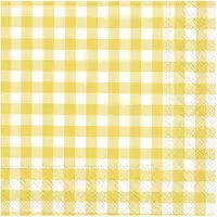 Merkloos 40x Vichy Karo 3-laags servetten geel/wit geblokt 33 x 33 cm - Feestservetten