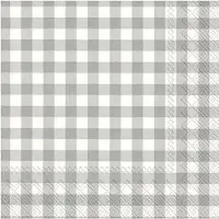 Merkloos 40x Vichy Karo 3-laags servetten grijs/wit geblokt 33 x 33 cm - Feestservetten