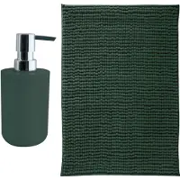 MSV badkamer droogloop mat - Milano - 40 x 60 cm - met bijpassend zeeppompje - donkergroen - Badmatjes