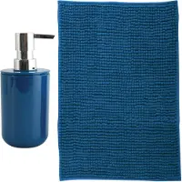 MSV badkamer droogloop mat - Milano - 40 x 60 cm - met bijpassend zeeppompje - donkerblauw - Badmatjes