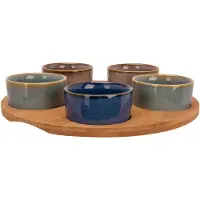 COSY&TRENDY Cosy & Trendy Serveerplank bamboe - dia 25 cm - met 5x luxe hapjes/saus/tapas schaaltjes
