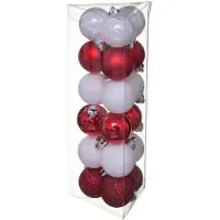 Atmosphera Kerstballen - 18x - wit/rood - mix - kunststof - 3 cm - Kerstbal