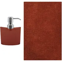 MSV badkamer droogloop mat/tapijt - Bologna - 45 x 70 cm - bijpassende kleur zeeppompje - terracotta - Badmatjes