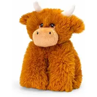 Keel Toys pluche Schotse hooglander koe met hoorns knuffeldier - bruin - zittend - 25 cm - Knuffel boederijdieren