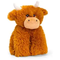 Keel Toys pluche Schotse hooglander koe met hoorns knuffeldier - bruin - zittend - 20 cm - Knuffel boederijdieren