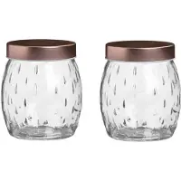 Urban Living Voorraadpot/bewaarpot Beau - 2x - 1L - glas - koperen deksel - D13 x H13 cm - Voorraadpot