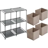 Urban Living Kastmandjes/opberg mandjes - beige - 4x stuks van 29 Liter - Rekje is 67 x 68 cm - Opbergmanden