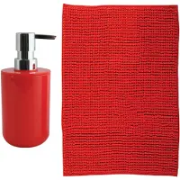 MSV badkamer droogloop mat - Genua - 50 x 80 cm - met bijpassend zeeppompje - rood - Badmatjes