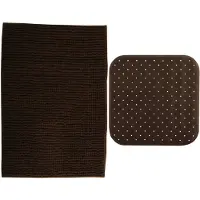 MSV Douche anti-slip mat en droogloop mat - Sevilla badkamer set - rubber/microvezel - bruin - Badmatjes