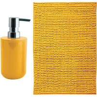 MSV badkamer droogloop mat - Genua - 50 x 80 cm - met bijpassend zeeppompje - saffraan geel - Badmatjes