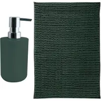 MSV badkamer droogloop mat - Genua - 50 x 80 cm - met bijpassend zeeppompje - donkergroen - Badmatjes