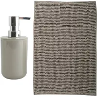MSV badkamer droogloop mat - Genua - 50 x 80 cm - met bijpassend zeeppompje - beige - Badmatjes