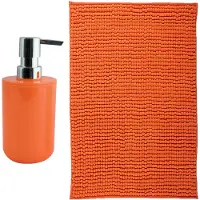 MSV badkamer droogloop mat - Genua - 50 x 80 cm - met bijpassend zeeppompje - oranje - Badmatjes