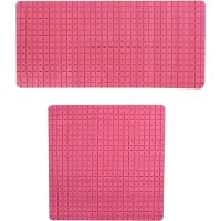 MSV Douche/bad anti-slip matten set badkamer - rubber - 2x stuks - fuchsia roze - 2 formaten - Badmatjes