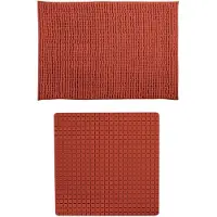 MSV Douche anti-slip mat en droogloop mat - Sevilla badkamer set - rubber/microvezel - tarracotta - Badmatjes