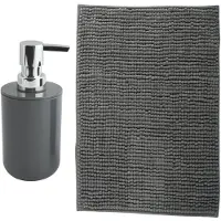 MSV badkamer droogloop mat - Milano - 40 x 60 cm - met bijpassend zeeppompje - donkergrijs - Badmatjes
