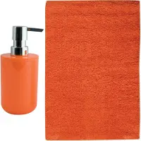 MSV badkamer droogloop mat - Napoli - 45 x 70 cm - met bijpassend zeeppompje - oranje - Badmatjes