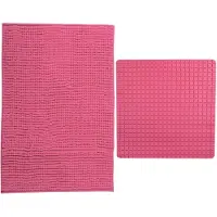 MSV Douche anti-slip mat en droogloop mat - Sevilla badkamer set - rubber/microvezel - fuchsia roze - Badmatjes