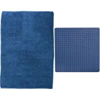 MSV Douche anti-slip mat en droogloop mat - Napoli badkamer set - rubber/polyester - donkerblauw - Badmatjes