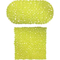 MSV Douche/bad anti-slip matten set badkamer - pvc - 2x stuks - limegroen - 2 formaten - Badmatjes