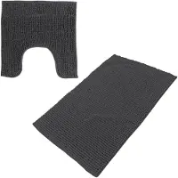 Urban Living badkamer droogloop matjes/tapijt - set 2x stuks - polyester - antraciet - Badmatjes