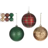 Krist+ kerstballen - 6x st - rood/groen/goud - kunststof - gedecoreerd - Kerstbal