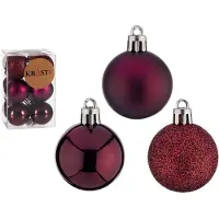 Krist+ kleine kerstballen - 12x stuks - wijn/bordeaux rood - kunststof -4 cm - Kerstbal