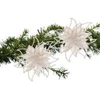 Cosy & Trendy Cosy and Trendy kerst bloem op clip -2x - wit -14 cm -glitters - Kersthangers