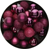 Atmosphera kerstballen - 18x stuks - framboos roze - kunststof - 3 cm - Kerstbal