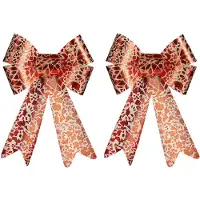 Krist+ 2x stuks kerstboomversieringen ornament strikjes/strikken rood/creme print 15 x 25 cm - Kersthangers