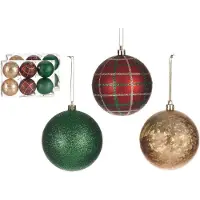Krist+ kerstballen - 12x st - rood/groen/goud - kunststof - gedecoreerd - Kerstbal