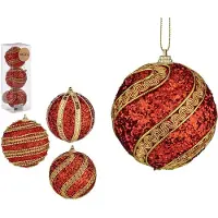 Krist+ kerstballen - 12x - rood/goud - kunststof - gedecoreerd -8 cm - Kerstbal